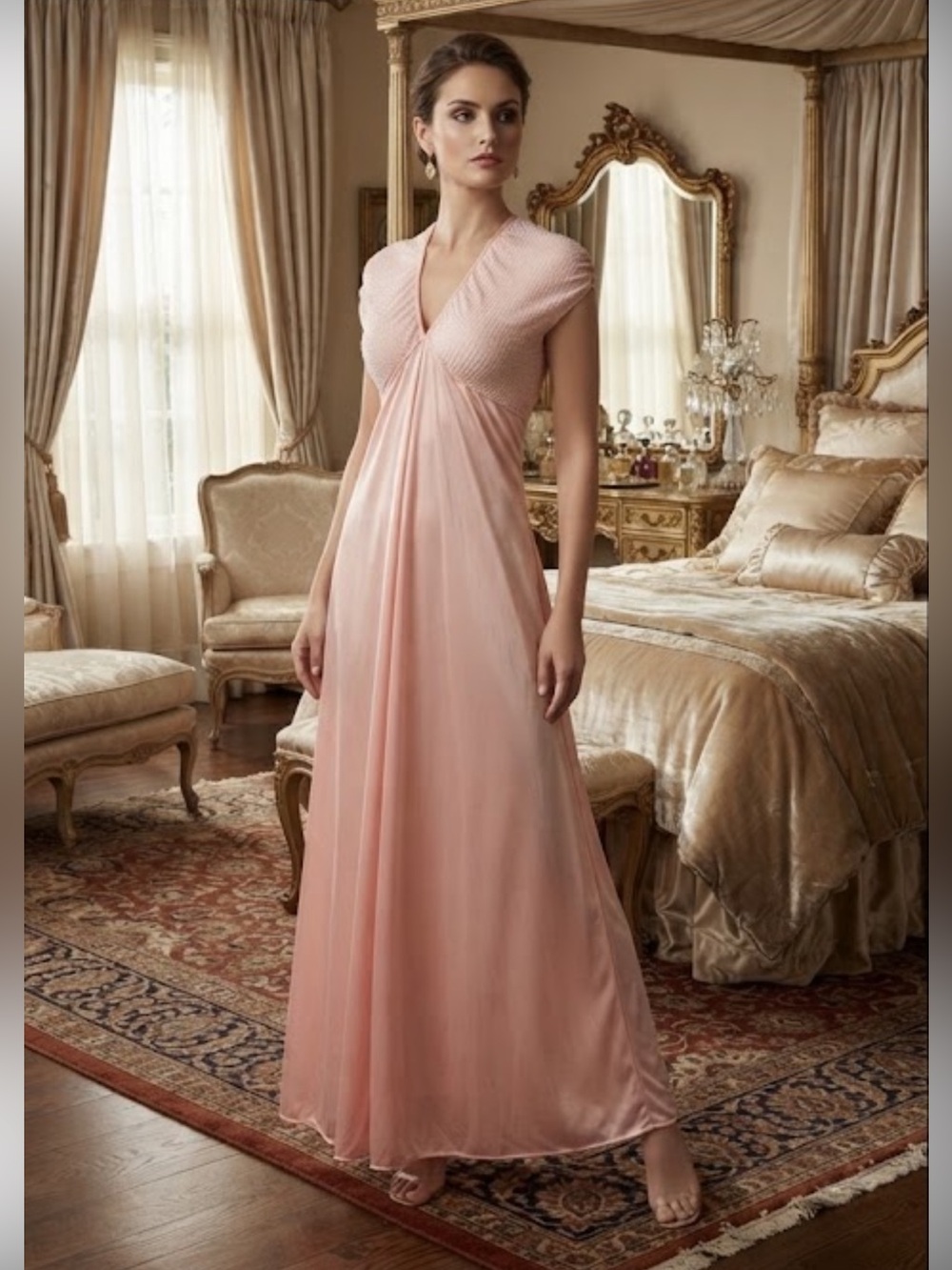 Vintage Gilligan O’Malley peach silky gown